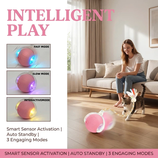 Alt view image 7 of 7 - Interactive Cat Toy Ball, Automatic Cat Toys for Indoor Cats with 4 Modes