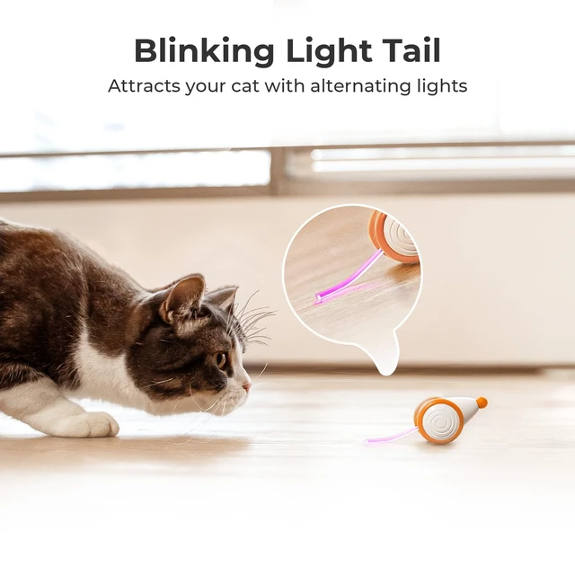 Alt view image 4 of 7 - Interactive Cat Toys for Indoor Cats, Automatic Cat Toy with LED Lights, Wicked Mouse Toys, Kitten Toys, Pet Supplies, Smart Electric Cat Toy, USB Rechargeable, Auto On/Off(Yellow)