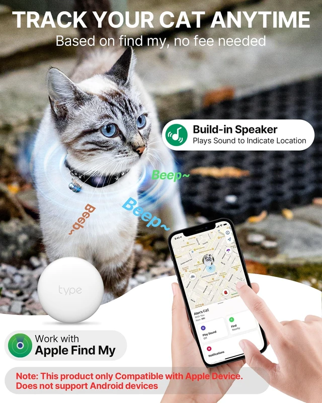 Alt view image 2 of 7 - Cat Tracker Collar with Finder Tag - Waterproof Airtag Cat Collar, Black | Breakaway with Reflective Pattern & Bell, 8-12", Compatible with Apple Find My (iOS ONLY Not for Android Devices)