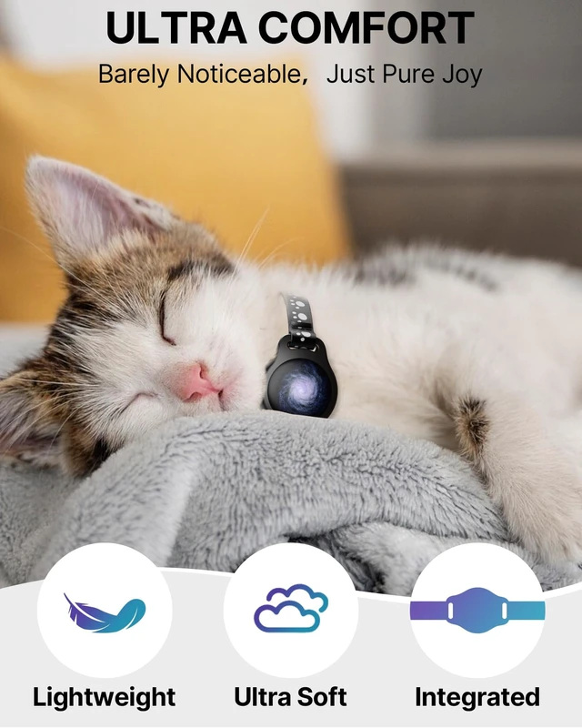 Alt view image 6 of 7 - Cat Tracker Collar with Finder Tag - Waterproof Airtag Cat Collar, Black | Breakaway with Reflective Pattern & Bell, 8-12", Compatible with Apple Find My (iOS ONLY Not for Android Devices)