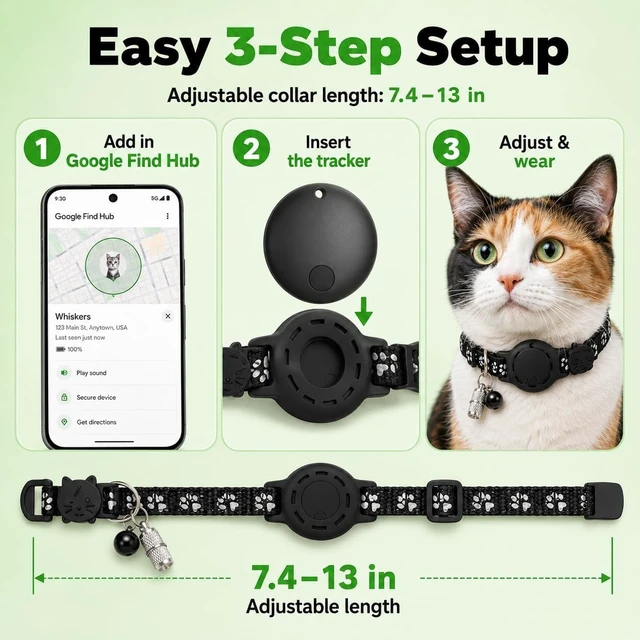 Alt view image 6 of 7 - GPS Tracker for catPet Tracker (Android Only) Smart tag,Waterproof Compatible with Google Find My,No Monthly Fee,Advanced Tracking Solution Smart Collar for Pet Safety Ideal Small Large Cats