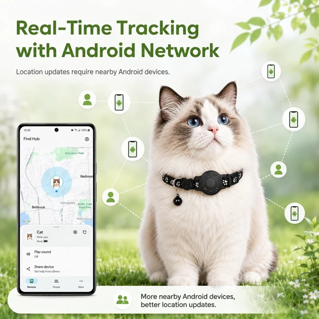 Alt view image 3 of 7 - Pet Tracker,GPS Collar for Cats (Android Only) Smart tag,Waterproof Compatible with Google Find My,Advanced Tracking Solution Smart Collar for Pet Safety Ideal Small Large Cats