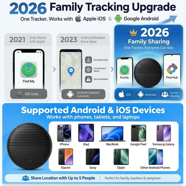 Alt view image 3 of 7 - GPS Tracker for Kids with Real-Time Location Tracking & Family Sharing, Apple & Android Compatible, No Monthly Fees & No SIM Card, Wristband & Keychain Included, IP68 Waterproof, Black