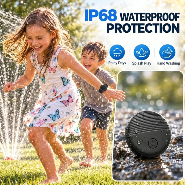 Alt view image 5 of 7 - GPS Tracker for Kids with Real-Time Location Tracking & Family Sharing, Apple & Android Compatible, No Monthly Fees & No SIM Card, Wristband & Keychain Included, IP68 Waterproof, Black