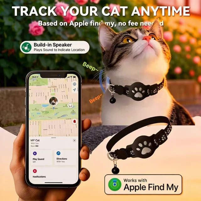 Alt view image 2 of 7 - GPS Tracker Collar for Dogs, Cats & Pets - Real-Time Location, No Monthly Fees, Works with Apple iOS Find MyIP67 Waterproof365-Day Battery (Black)