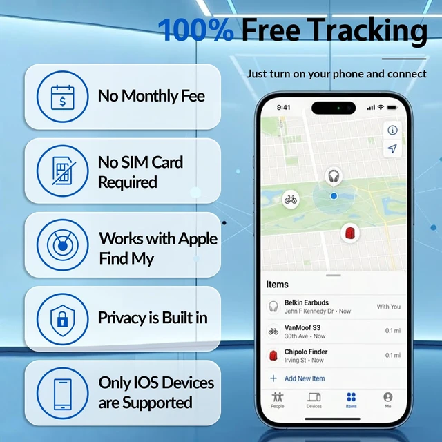 Alt view image 2 of 7 - Mini GPS Car Tracker Device Hidden,Real-Time Tracking for Cars, iOS Only | No Monthly Fee or SIM Card, Magnetic, Works with Find My, IP68 Waterproof GPS Tracking Devices for Motorcycles, Bikes