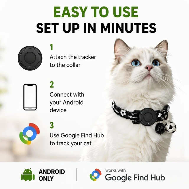 Alt view image 3 of 7 - Pet Tracker,GPS Collar for Cats (Android Only) Smart tag,Waterproof Compatible with Google Find My,No Monthly Fee,Advanced Tracking Solution Smart Collar for Pet Safety Ideal Small Large Cats