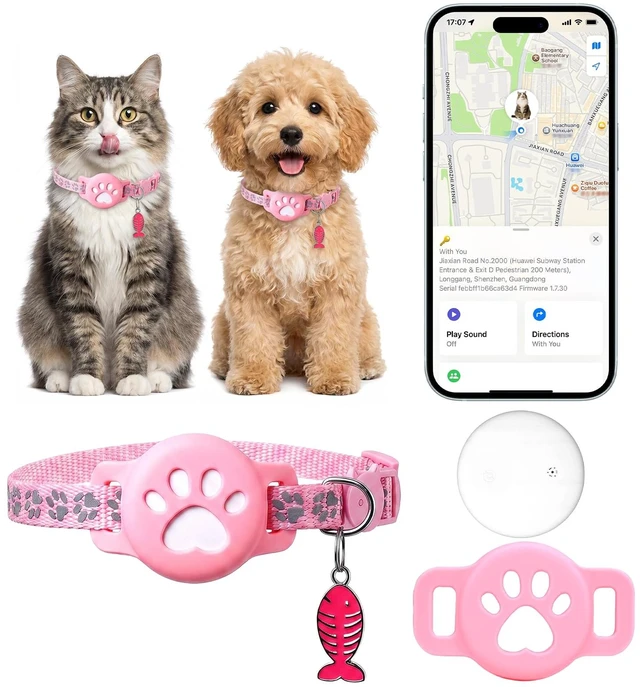 Main image of Pet Tracker Collar for Cats, Smart Collar for Small Dogs with Locator | No Monthly Fee/ SIM Card, Work with IOS & Android, Ultra-Slim, IP68 Waterproof Reliable, 360-Day Battery , Black