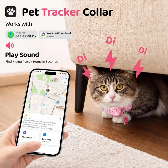 Alt view image 5 of 7 - Pet Tracker Collar for Cats, Smart Collar for Small Dogs with Locator | No Monthly Fee/ SIM Card, Work with IOS & Android, Ultra-Slim, IP68 Waterproof Reliable, 360-Day Battery , Black