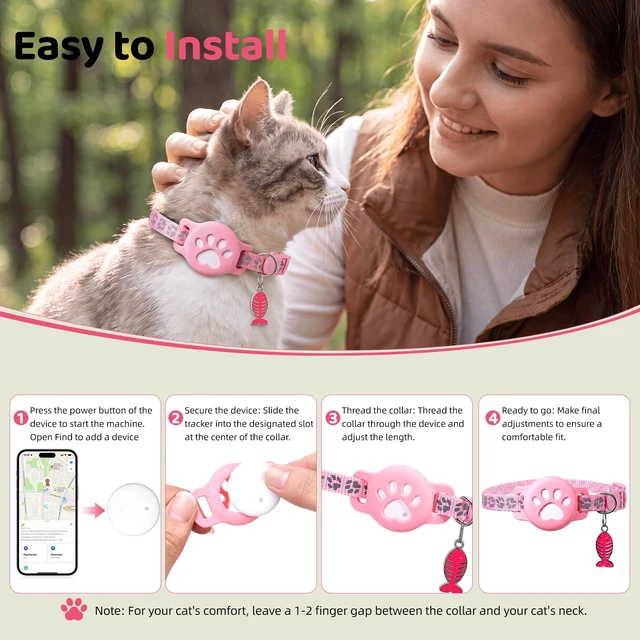 Alt view image 7 of 7 - Pet Tracker Collar for Cats, Smart Collar for Small Dogs with Locator | No Monthly Fee/ SIM Card, Work with IOS & Android, Ultra-Slim, IP68 Waterproof Reliable, 360-Day Battery , Black