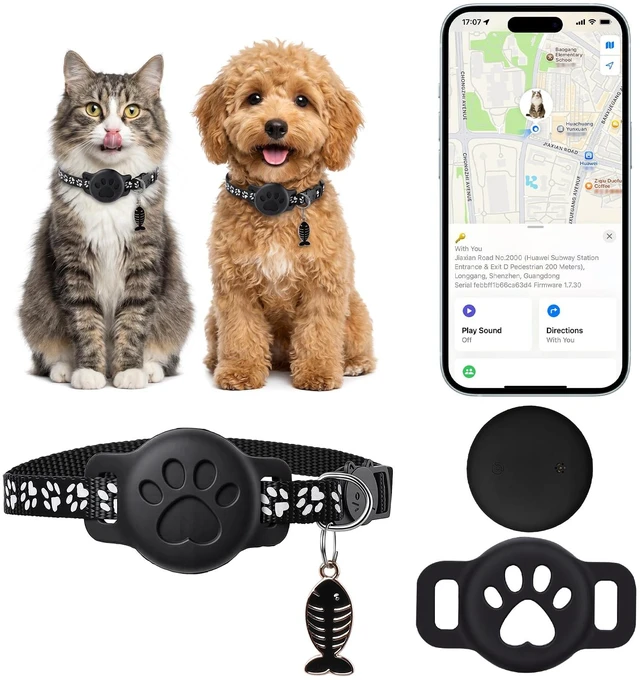 Main image of Pet Tracker Collar for Cats, Smart Collar for Small Dogs with Locator | No Monthly Fee/ SIM Card, Work with IOS & Android, Ultra-Slim, IP68 Waterproof Reliable, 360-Day Battery , Black