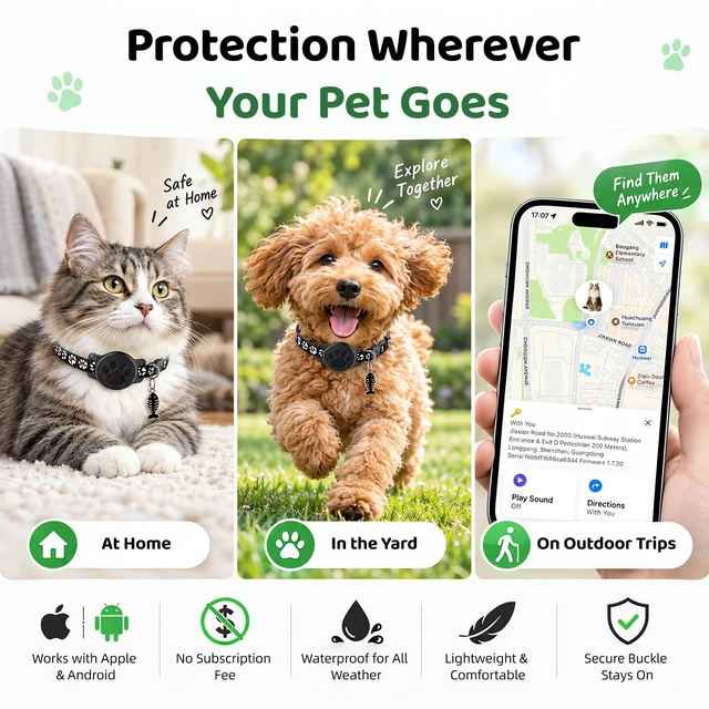 Alt view image 4 of 7 - Pet Tracker Collar for Cats, Smart Collar for Small Dogs with Locator | No Monthly Fee/ SIM Card, Work with IOS & Android, Ultra-Slim, IP68 Waterproof Reliable, 360-Day Battery , Black