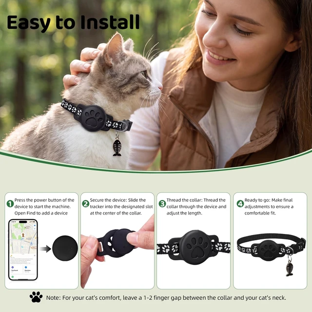 Alt view image 7 of 7 - Pet Tracker Collar for Cats, Smart Collar for Small Dogs with Locator | No Monthly Fee/ SIM Card, Work with IOS & Android, Ultra-Slim, IP68 Waterproof Reliable, 360-Day Battery , Black