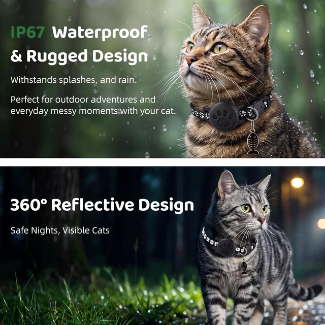 Alt view image 6 of 7 - Pet Tracker Collar for Cats, Smart Collar for Small Dogs with Locator | No Monthly Fee/ SIM Card, Work with IOS & Android, Ultra-Slim, IP68 Waterproof Reliable, 360-Day Battery , Black