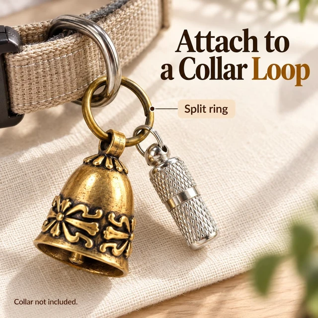 Alt view image 3 of 7 - Copper Collar Bell for Small Pet, 0.7 inch Bell for Cats and Dogs,Noise NOT LOUD Come with Silver Pet Anti-Lost ID Pendant Tags (2Set)