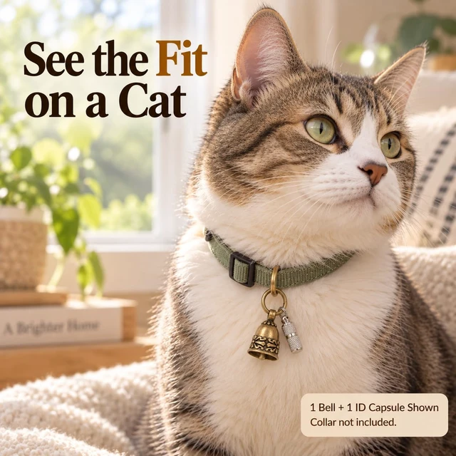 Alt view image 4 of 7 - Copper Collar Bell for Small Pet, 0.7 inch Bell for Cats and Dogs,Noise NOT LOUD Come with Silver Pet Anti-Lost ID Pendant Tags (2Set)