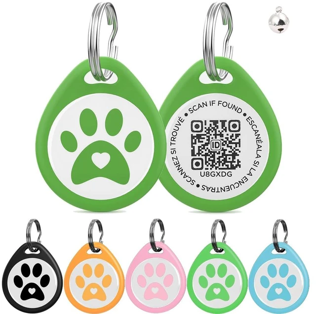 Main image of Dog Tags Personalized, QR Code Pet ID Tag, Pet Online Profile | Scan QR Code for Send Location, Cat/Dogs Name Tag Personalized, Custom Dog Tags with Small Bell (Green)