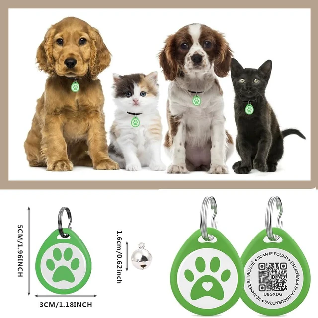Alt view image 3 of 7 - Dog Tags Personalized, QR Code Pet ID Tag, Pet Online Profile | Scan QR Code for Send Location, Cat/Dogs Name Tag Personalized, Custom Dog Tags with Small Bell (Green)