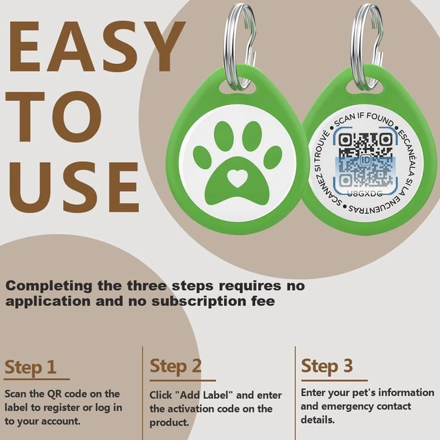 Alt view image 4 of 7 - Dog Tags Personalized, QR Code Pet ID Tag, Pet Online Profile | Scan QR Code for Send Location, Cat/Dogs Name Tag Personalized, Custom Dog Tags with Small Bell (Green)