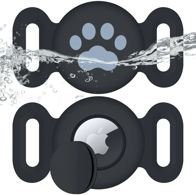 Main image of Waterproof Collar Holder Compatible with Airtag (2 Pack), Protective Anti-Lost Case for GPS Tracker, Silicone Collar Holder for Pets (Black/Black)