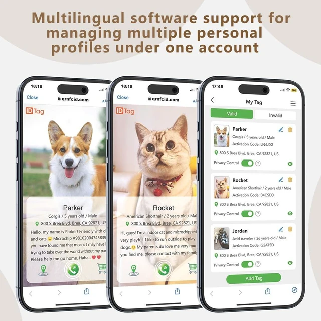 Alt view image 7 of 7 - Dog Tags Personalized, QR Code Pet ID Tag, Pet Online Profile | Scan QR Code for Send Location, Cat/Dogs Name Tag Personalized, Custom Dog Tags with Small Bell (Green)