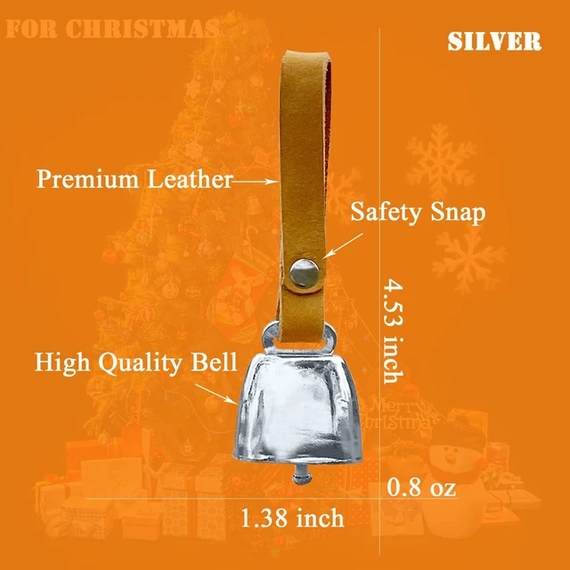 Alt view image 5 of 5 - Dog Collar Copper Bell Pet Tracker Noise Maker/Leather Crafters Country Grazing Cow Bell for Pet Anti-Lost Pendant ID Tags for Pet Training Tracker Christmas New Years Eve(M)(Silver)