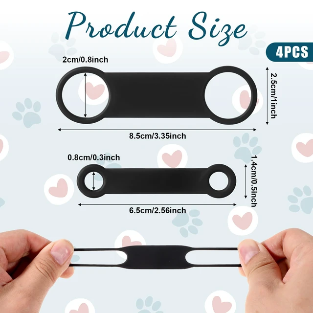 Alt view image 2 of 7 - 4 Pack Dog Tag Rubber Band Replacement Silicone Elastic Holder for Pet Collar, 2 Sizes Slide on Dog Tags Name Id Silent Noiseless Pet Id Tags for Puppy Kitten Small Dogs Cat