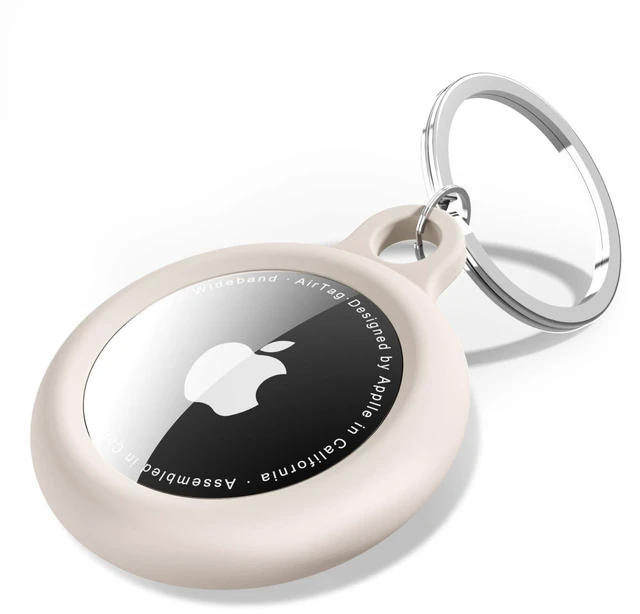 Main image of Beige Airtag Keychain Silicone, Airtag Holder with Key Ring, Air Tag Cover Cute Accessories for Kids, Luggage, Car Dog Collar, Car, Compatible with Apple Airtag Case Waterproof, Cream Stone