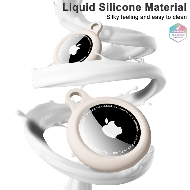Alt view image 3 of 7 - Beige Airtag Keychain Silicone, Airtag Holder with Key Ring, Air Tag Cover Cute Accessories for Kids, Luggage, Car Dog Collar, Car, Compatible with Apple Airtag Case Waterproof, Cream Stone
