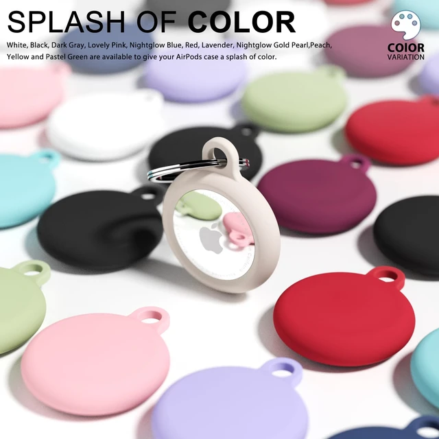 Alt view image 4 of 7 - Beige Airtag Keychain Silicone, Airtag Holder with Key Ring, Air Tag Cover Cute Accessories for Kids, Luggage, Car Dog Collar, Car, Compatible with Apple Airtag Case Waterproof, Cream Stone
