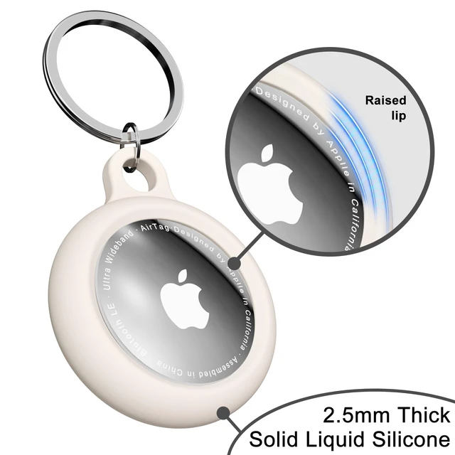 Alt view image 5 of 7 - Beige Airtag Keychain Silicone, Airtag Holder with Key Ring, Air Tag Cover Cute Accessories for Kids, Luggage, Car Dog Collar, Car, Compatible with Apple Airtag Case Waterproof, Cream Stone