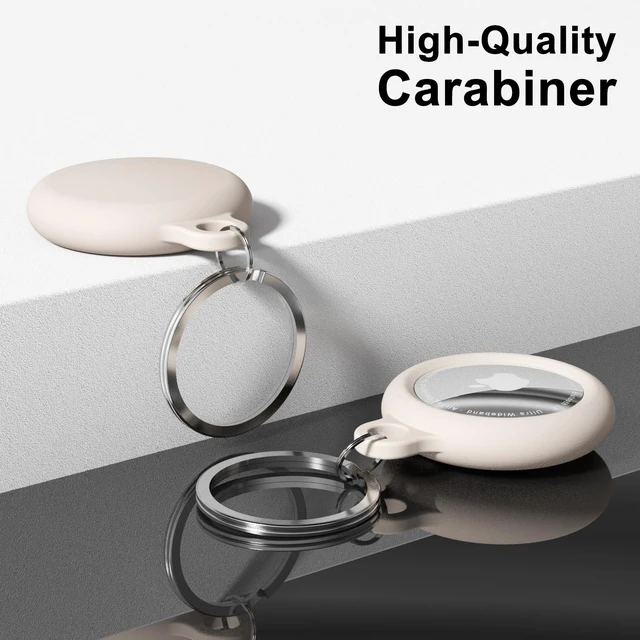 Alt view image 6 of 7 - Beige Airtag Keychain Silicone, Airtag Holder with Key Ring, Air Tag Cover Cute Accessories for Kids, Luggage, Car Dog Collar, Car, Compatible with Apple Airtag Case Waterproof, Cream Stone