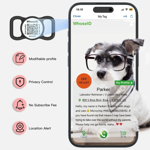 Alt view image 4 of 7 - QR Code Dog Tag with NFC, Personalized Pet ID Tag, Silicone Dog ID Tag, Modifiable Pet Online Profile, Multiple Emergency Contact, Scan QR Code Send GPS Location Email (Small, Black&White)