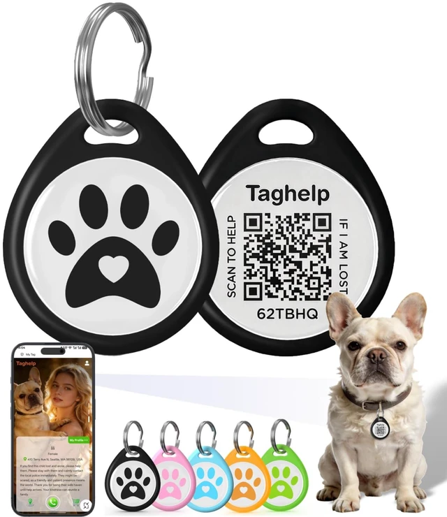 Main image of QR Code Dog ID Tag for Collar, Smart Pet ID with Instant Location Email Alerts, Silent Anti-Lost Dog Tag, No App or Subscription, Online Pet Profile Access1.2, Black