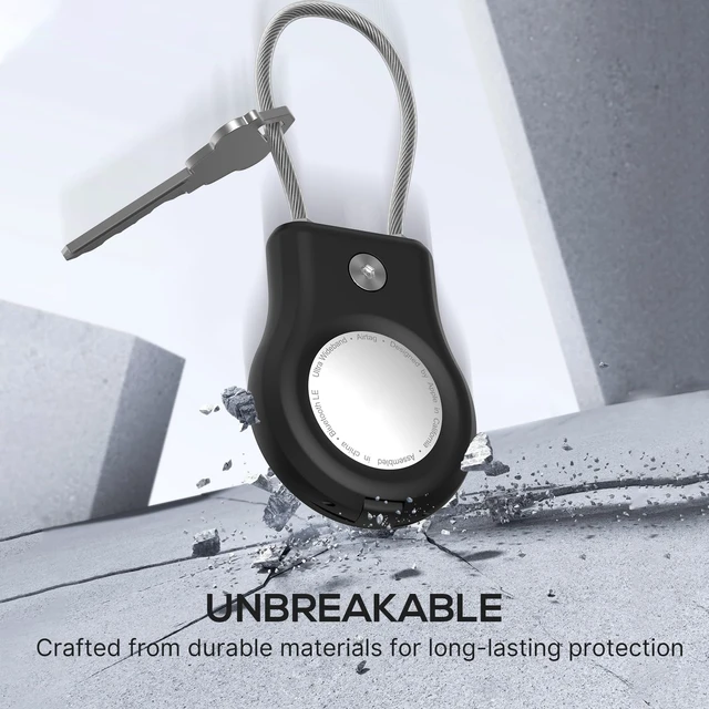 Alt view image 5 of 7 - Air Tag Holder - (4 Pack) Air tag Lock Keychain with Wire Cable Compatible with Apple AirTag,Ultra Durable Anti-Lost Protective Case with Keyring for Luggage, Key, Backpack, Pet, Bag, Black