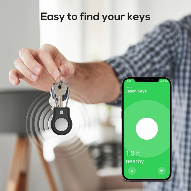 Alt view image 4 of 7 - Air Tag Holder - (4 Pack) Air tag Lock Keychain with Wire Cable Compatible with Apple AirTag,Ultra Durable Anti-Lost Protective Case with Keyring for Luggage, Key, Backpack, Pet, Bag, Black