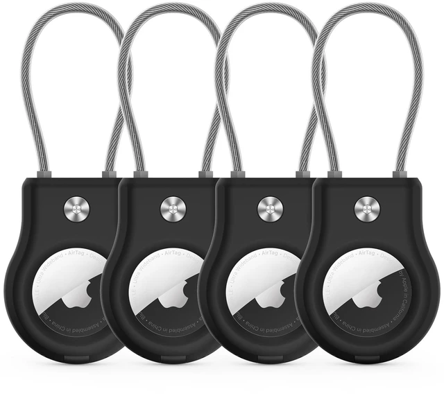 Main image of Air Tag Holder - (4 Pack) Air tag Lock Keychain with Wire Cable Compatible with Apple AirTag,Ultra Durable Anti-Lost Protective Case with Keyring for Luggage, Key, Backpack, Pet, Bag, Black