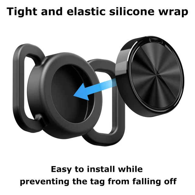 Alt view image 3 of 6 - Dog Collar Holder(2 Pack) for Air Tracker Tag and Otag,Waterproof Silicone Case for Pet Cat, Anti-Lost Scratch Resistant Protective Cover Accessory for Airtag & Otag(Black/Dark Blue)