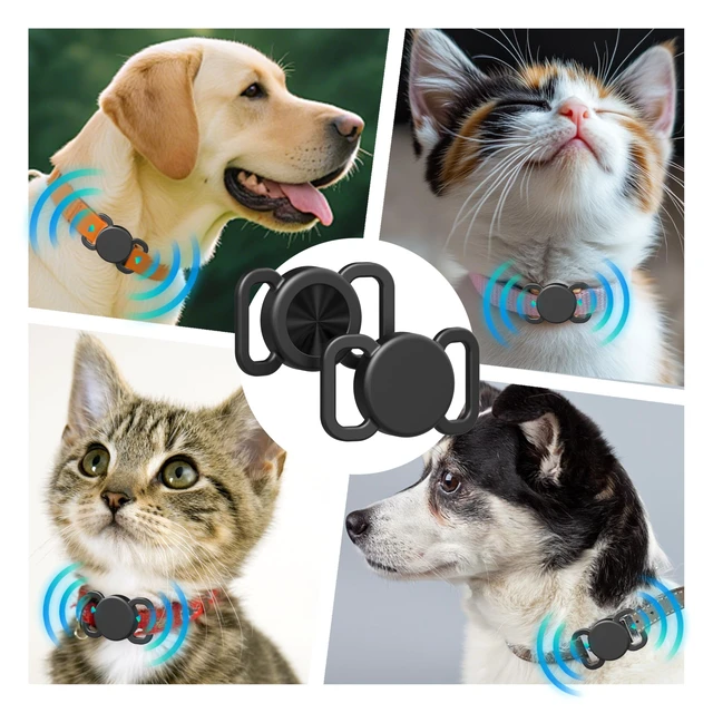 Alt view image 5 of 6 - Dog Collar Holder(2 Pack) for Air Tracker Tag and Otag,Waterproof Silicone Case for Pet Cat, Anti-Lost Scratch Resistant Protective Cover Accessory for Airtag & Otag(Black/Dark Blue)