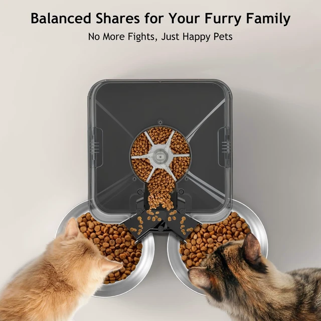 Alt view image 3 of 7 - Automatic Cat Feeder for Two Cats, 5.8L | Programmable Portion Control, Timed Feeding, Memory Function, Dual Stainless Steel Bowls