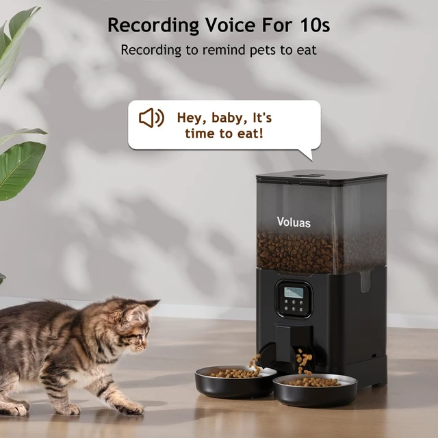 Alt view image 4 of 7 - Automatic Cat Feeder for Two Cats, 5.8L | Programmable Portion Control, Timed Feeding, Memory Function, Dual Stainless Steel Bowls