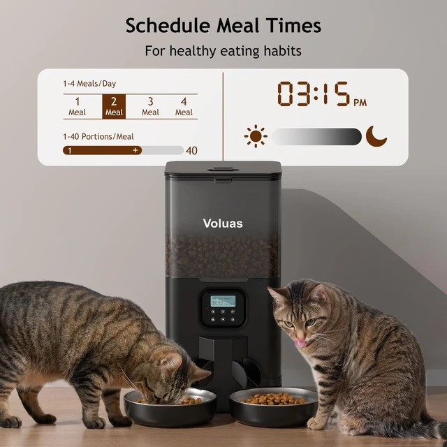 Alt view image 2 of 7 - Automatic Cat Feeder for Two Cats, 5.8L | Programmable Portion Control, Timed Feeding, Memory Function, Dual Stainless Steel Bowls