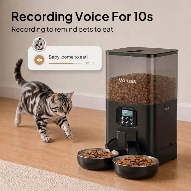 Alt view image 5 of 7 - Automatic Cat Feeder for Two Cats, 5.8L | Programmable Portion Control, Timed Feeding, Memory Function, Dual Stainless Steel Bowls