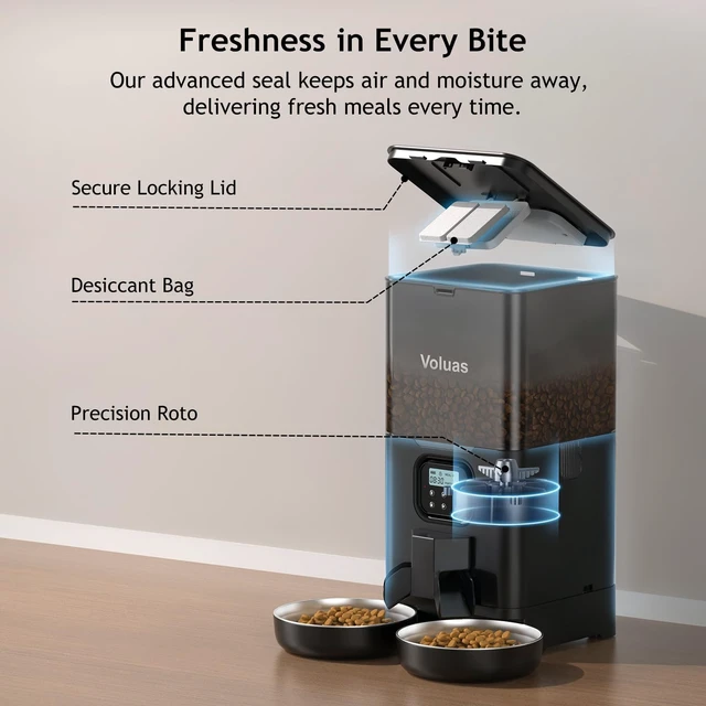 Alt view image 7 of 7 - Automatic Cat Feeder for Two Cats, 5.8L | Programmable Portion Control, Timed Feeding, Memory Function, Dual Stainless Steel Bowls