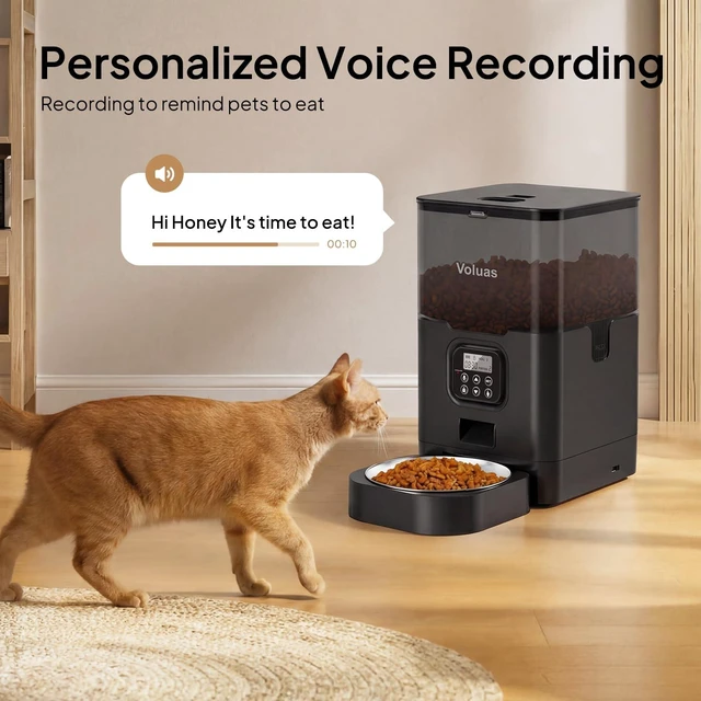 Alt view image 4 of 7 - Automatic Cat Feeder, 6L Timed Dry Food Dispenser for Cats & Dogs | Programmable Portion Control, Up to 4 Meals Daily, Dual Power Supply, Power-Off Memory, 10-Second Voice Recorder
