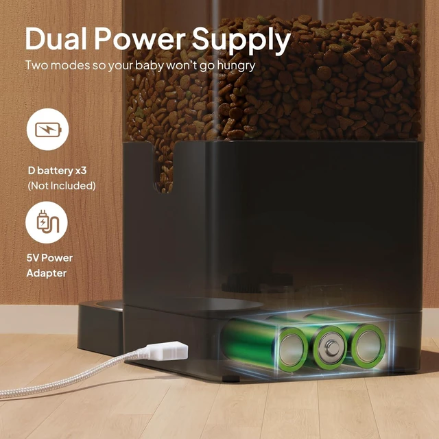 Alt view image 5 of 7 - Automatic Cat Feeder, 6L Timed Dry Food Dispenser for Cats & Dogs | Programmable Portion Control, Up to 4 Meals Daily, Dual Power Supply, Power-Off Memory, 10-Second Voice Recorder