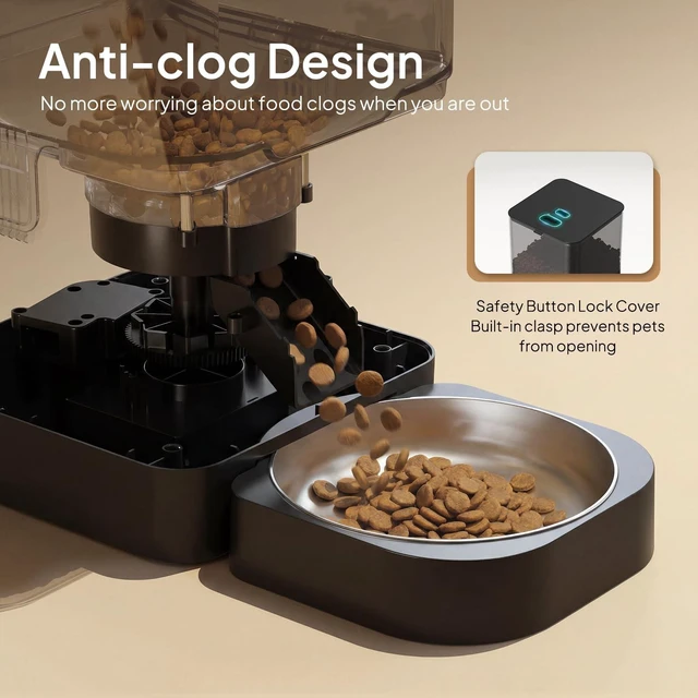 Alt view image 3 of 7 - Automatic Cat Feeder, 6L Timed Dry Food Dispenser for Cats & Dogs | Programmable Portion Control, Up to 4 Meals Daily, Dual Power Supply, Power-Off Memory, 10-Second Voice Recorder