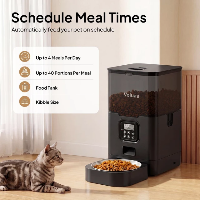 Alt view image 2 of 7 - Automatic Cat Feeder, 6L Timed Dry Food Dispenser for Cats & Dogs | Programmable Portion Control, Up to 4 Meals Daily, Dual Power Supply, Power-Off Memory, 10-Second Voice Recorder