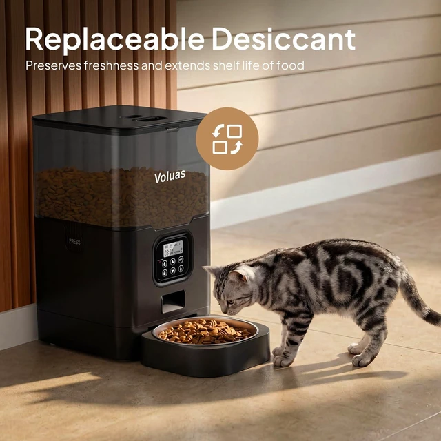 Alt view image 7 of 7 - Automatic Cat Feeder, 6L Timed Dry Food Dispenser for Cats & Dogs | Programmable Portion Control, Up to 4 Meals Daily, Dual Power Supply, Power-Off Memory, 10-Second Voice Recorder