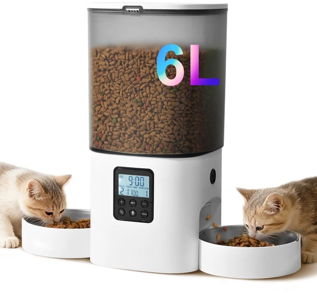 Main image of 6L Automatic Cat Feeder, 2 Pets Timed Cat Dry Food Dispenser | Sealed Ring,10s Voice Recorder,8 Meals daily,Precise Portion,Dual Power Supply,Power-off Memory, Stainless Steel Tray